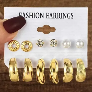 Shiny Pearl Circle Earrings Set (6 pairs)